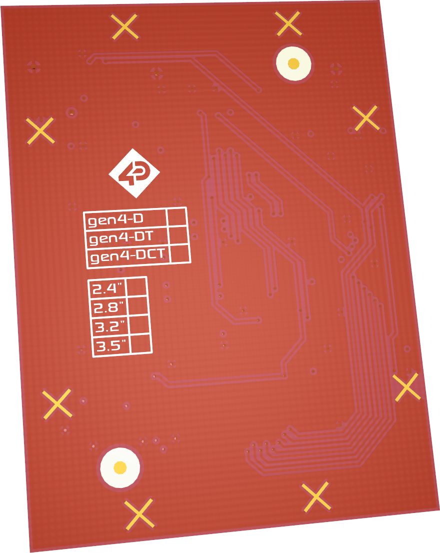 Back of the gen4's display PCB with grounded plated 'X pads'